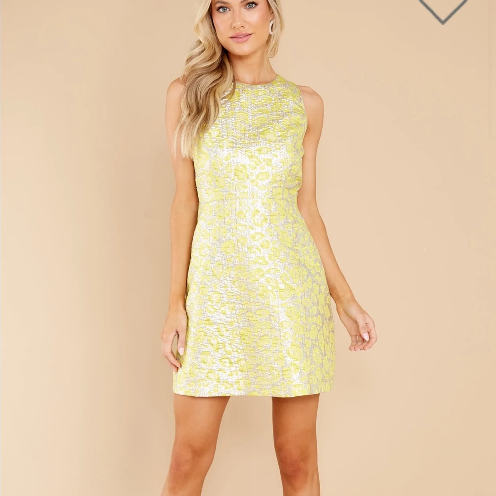 NWT Aura Yellow Sunset Serenade Yellow Jacquard Mini Dress